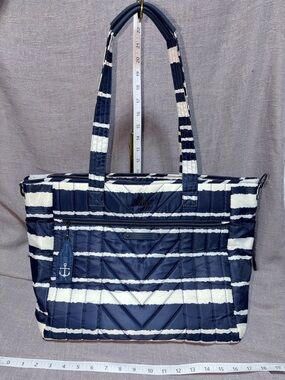 lug Navy and White Quilted Stripe Tote